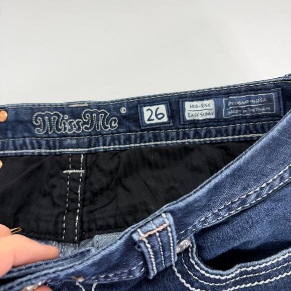 Women's Miss Me Jeans Mid Rise Easy Skinny Embellished Pockets Size 29 JE8461ESR - Picture 6 of 8